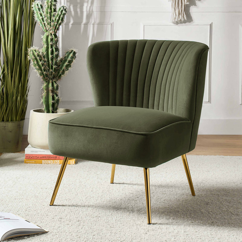Leona Velvet Accent Chair with Metal Legs, Polyester bleu ardoise