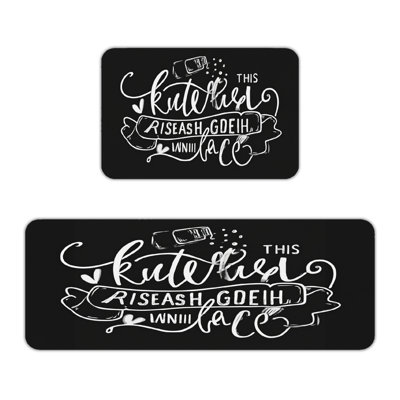 Black White Chalkboard Style Lettering 2 Pack Kitchen Rugs for Decor, Kitchen Counter, Black