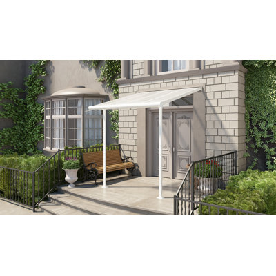 Palram - Canopia Sierra 7.5' W x 7.5' D Polycarbonate Aluminum Stationary Slope Patio Awning White/Diffused Clear