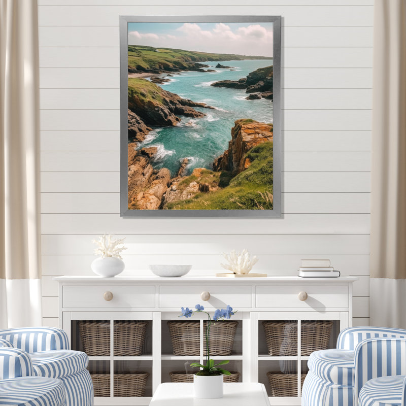 " Coastal Horizons VI ", 32" H x 16" W x 1" D, Silver Single Picture Framed