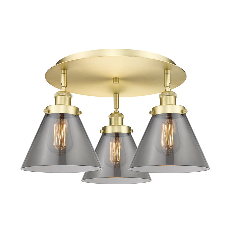 Plafonnier encastré 3 lumières Cone, Plaqué couleur fumée, Chrome poli