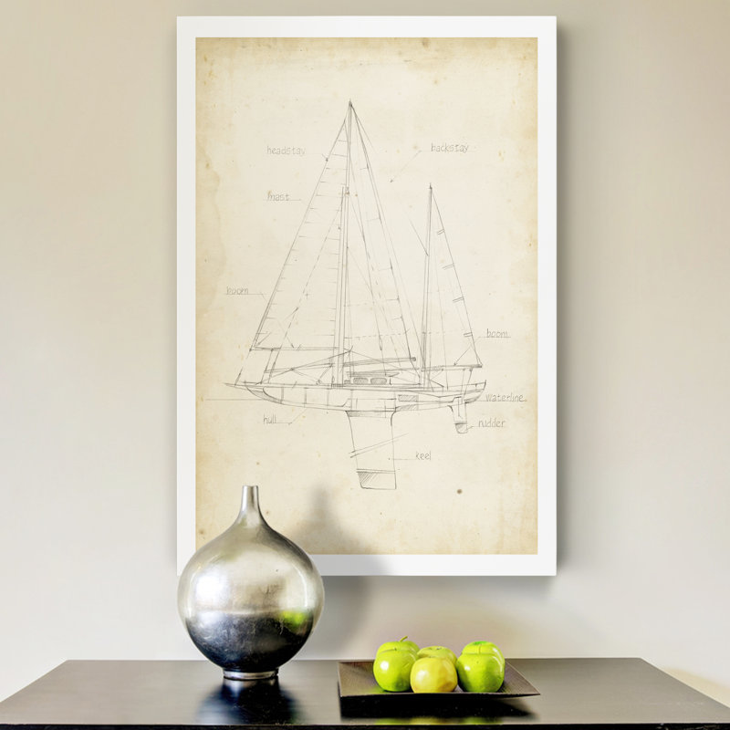 Plan de voilier IV - reproduction sur toile, H 12 po x l 8 po x P 1 po, Toile tendue
