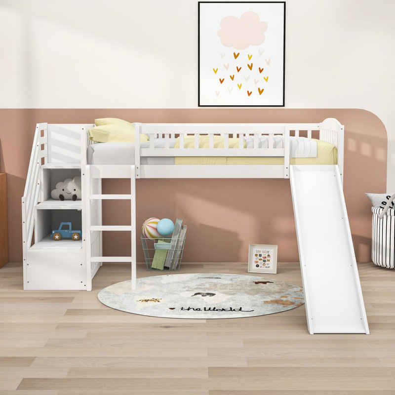 Lit mezzanine simple avec échelle et glissade, Blanc