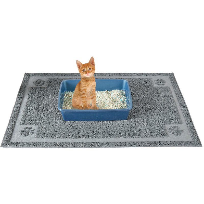 Oversized Gray PVC Cat Litter Trapping Mat with Textured Surface