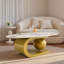 Table basse ovale avec motif en marbre fritté et base en acier inoxydable doré