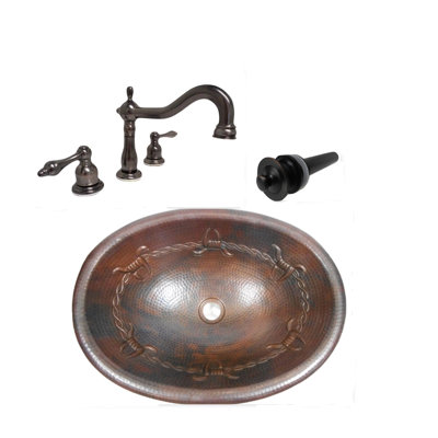 Lavabo de salle de bain ovale en cuivre 19 po avec conception en fil de fer barbelé, robinet et drain LT inclus