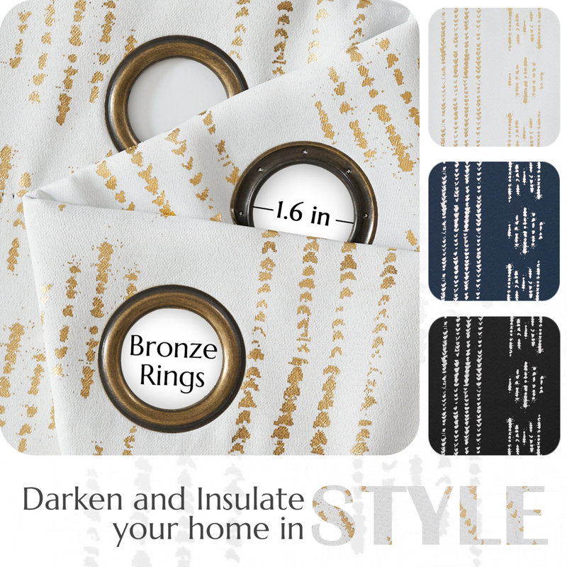 Ayani Bohemian Blackout Curtain Panel, 52" W x 63" L, White/Golden