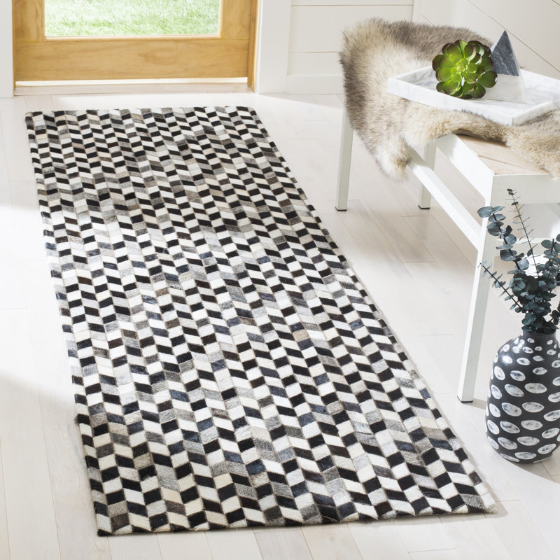 Patricio Studio Leather Hand Woven Leather Geometric Rug, Runner 2'3" x 7'