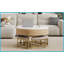 Table basse ronde moderne avec rangement 3 repose-pieds - blanc et amp; Plateau relevable naturel, peu encombrant pour le salon