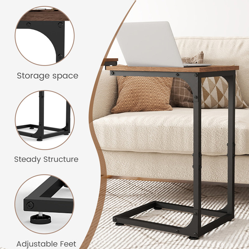 C-Shaped End Table, Brown Wood/Black, Individual
