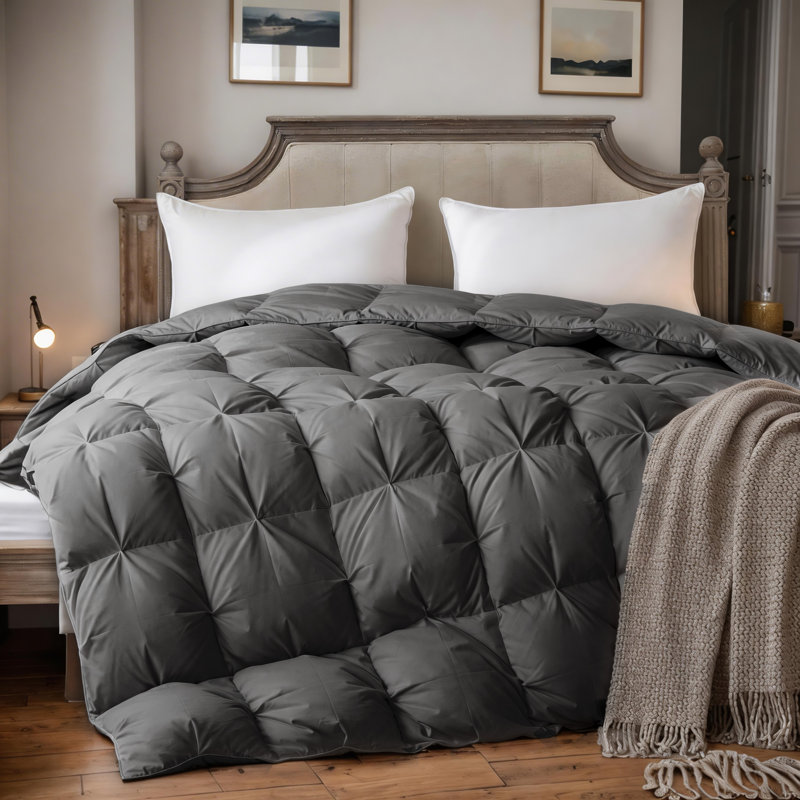  Goose Down Feather Comforter,Luxury Pinch Pleat Duvet Insert 100% Cotton Shell All-Season Breathable&Fluffy Bedding Comforter With 8 Tabs