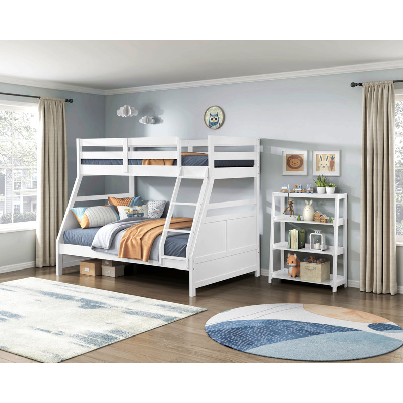 Lit superposé simple sur rails en bois massif, Blanc