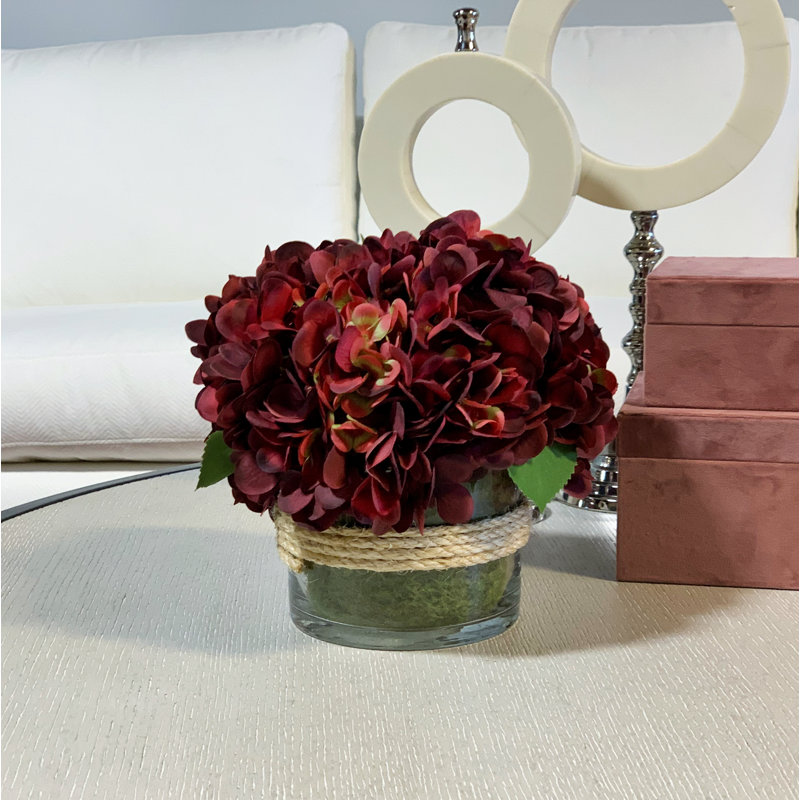 Cream Hydrangea in Rope Glass Vase, Multicolored