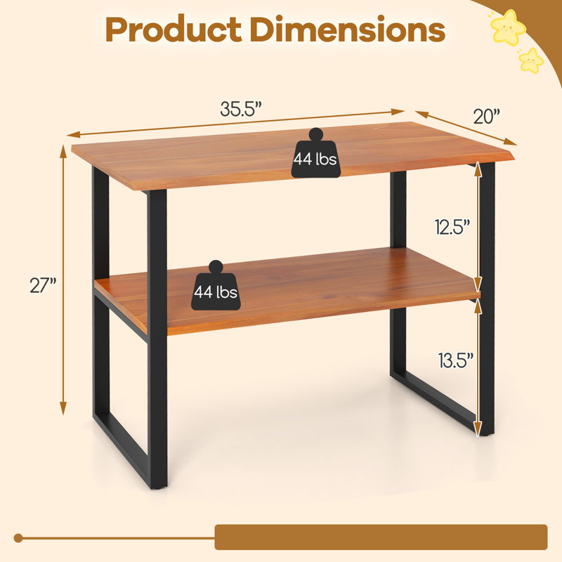 Étagère de rangement en teck à 2 niveaux pour salle de bain