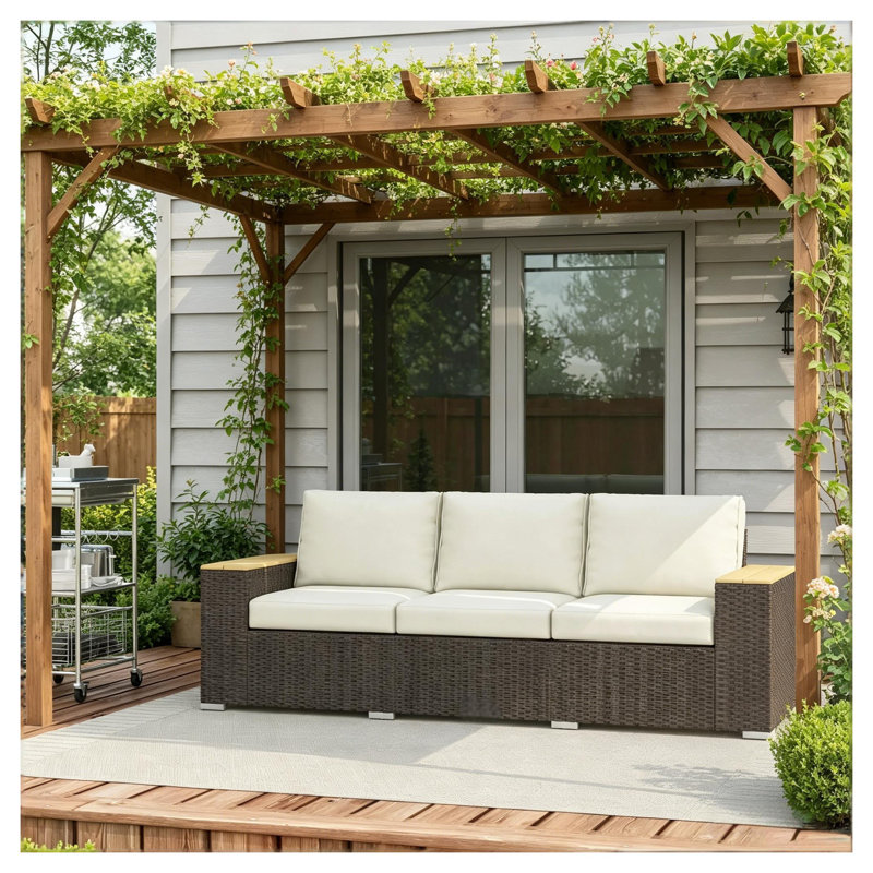 Canapé d'extérieur 3 places en osier beige avec assise profonde PE