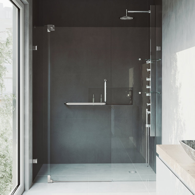 Pirouette 54-60" W x 72" H Pivot Frameless Shower Door with 3/8" Clear Glass