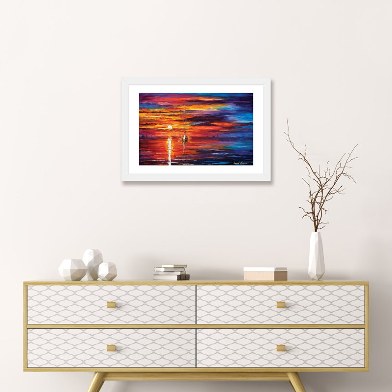 «Sky Glows» par Leonid Afremov, reproduction d'art sur toile tendue, Papier encadré blanc, H 16 po x l 24 po x P 1 po
