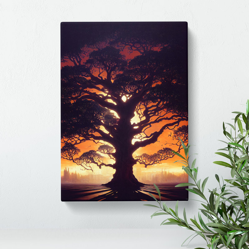 Tree At Sunset - Wall Art, Wrapped Canvas, 50cm H x 35cm W, No Matte