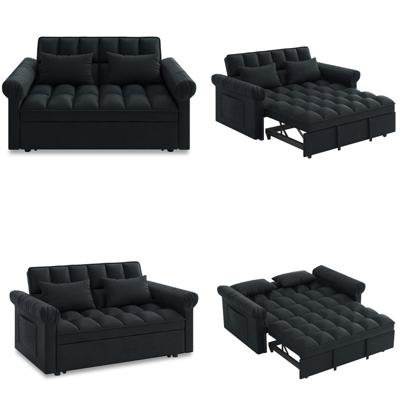   Canapé-lit convertible de 55 po de largeur avec lit simple escamotable et dossier à 3 positions, Noir