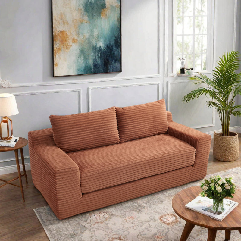 Convertible 2-in-1 Loveseat Sofa Bed With Memory Foam & Steel Frame, Orange