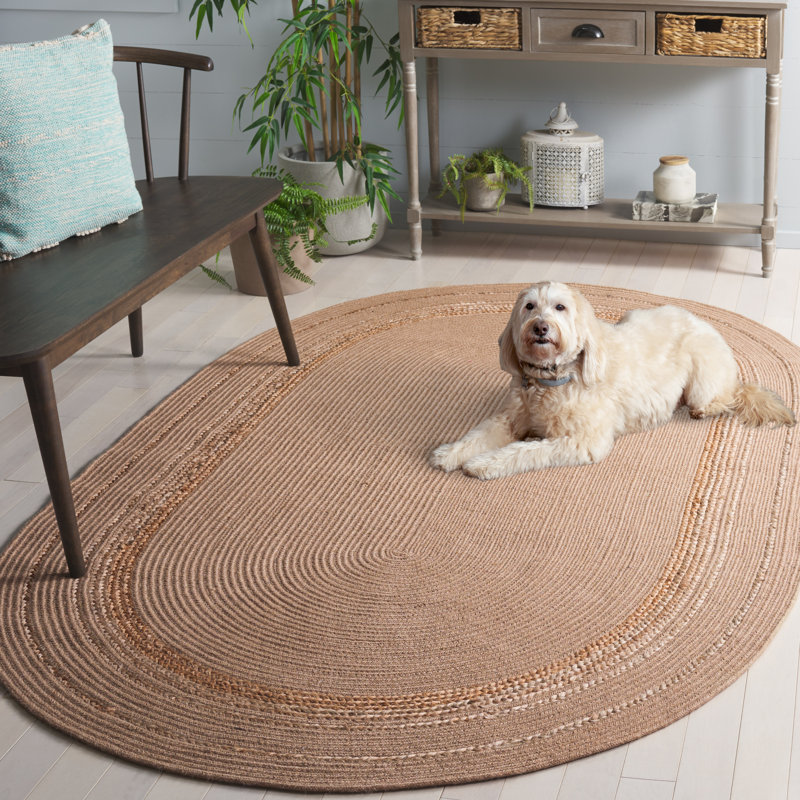 Tapis tressé 803 en naturel / beige, Ovale 5 pi x 8 pi