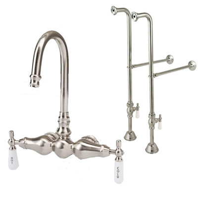 3 Handle Floor Clawfoot Tub Faucet with Diverter