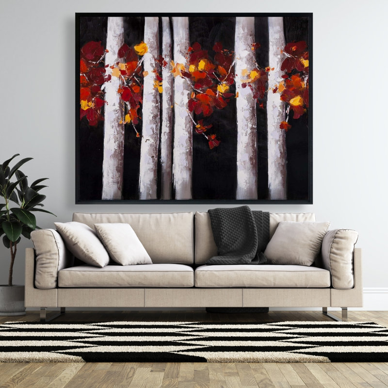White Trees With Orange Leaves Print On Canvas