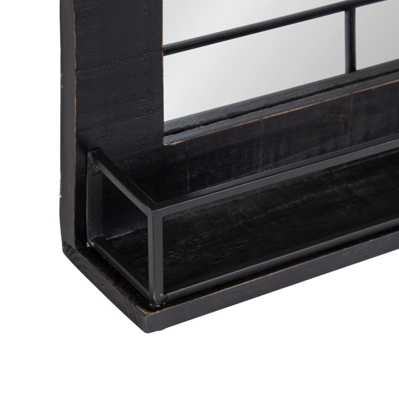 Black Wood Rectangular Barn Door Mirror with Shelf