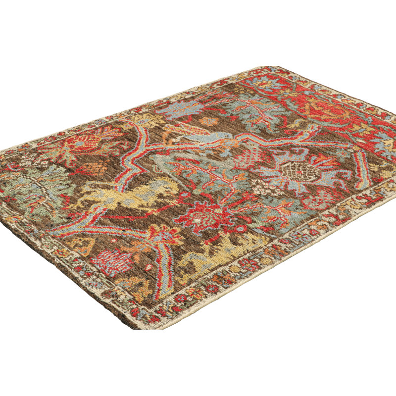 Burano Hand Knotted Wool Floral Area Rug, Rectangle 10' x 14'