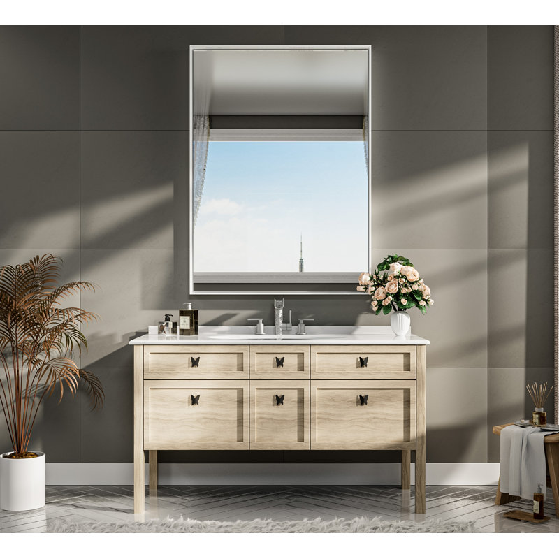 Miroir de vanité encadré / Miroir d'appoint, Blanc, 40 po x 30 po