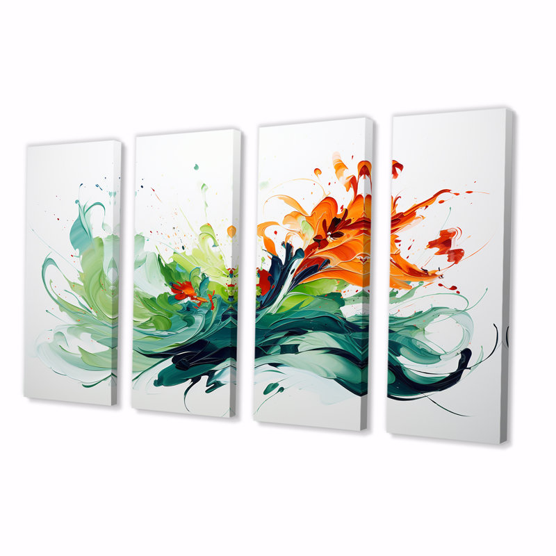 «Green and White Abstract Expression», peinture abstraite, art mural, H 28 po x l 48 po