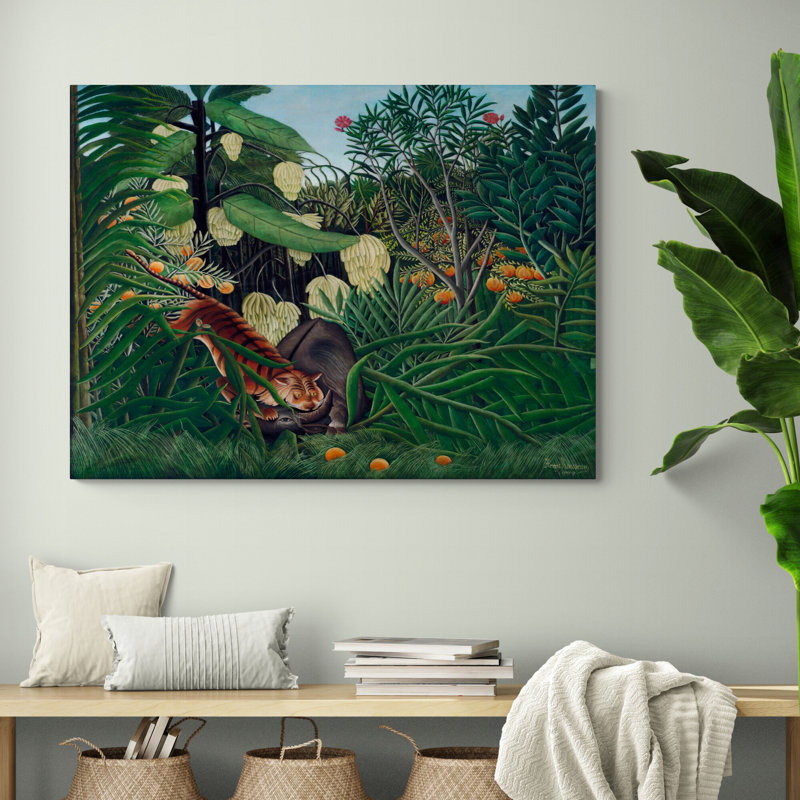 Fight Between A Tiger And A Buffalo (1908) by Henri Rousseau - Wrapped Canvas Print, 61cm H x 81cm W x 3.8cm D