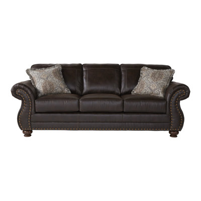 Modern Sofa Faux Leather Upholstered Nailhead Sofa