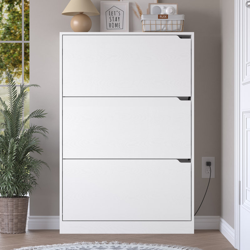 Deodorizing 3-Tier Tri-Fold Shoe Storage Cabinet | Flip-Fold Door Organizer in White, White