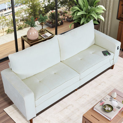 Boneless 82.68'' Sofa For Living Room, Loveseat Sofa With USB/Type-C Port, Comfy Chenille Love Seat Couch With Removable Cover, Mid Century Modern Couch For Small Space, Bedroom, Office, Apartment