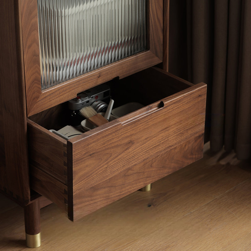 Simple Groove Glass Accent Cabinet