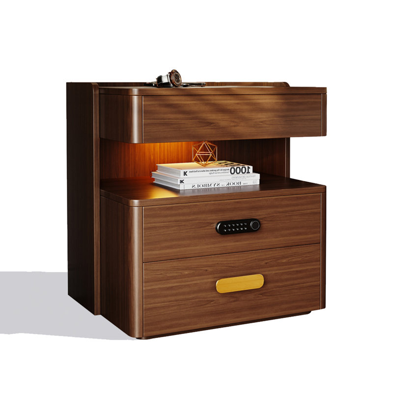 Modern Smart Lock Solid Wood Cedar Wood Three Draw Nightstand