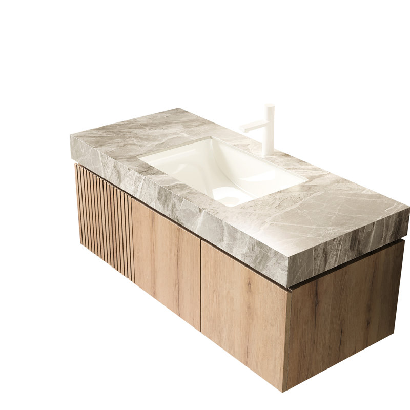 Comptoir en pierre frittée grise et en céramique 48 ", avec comptoir Scratch -, avec trou de trop-plein rectangulaire pour prévenir les fuites