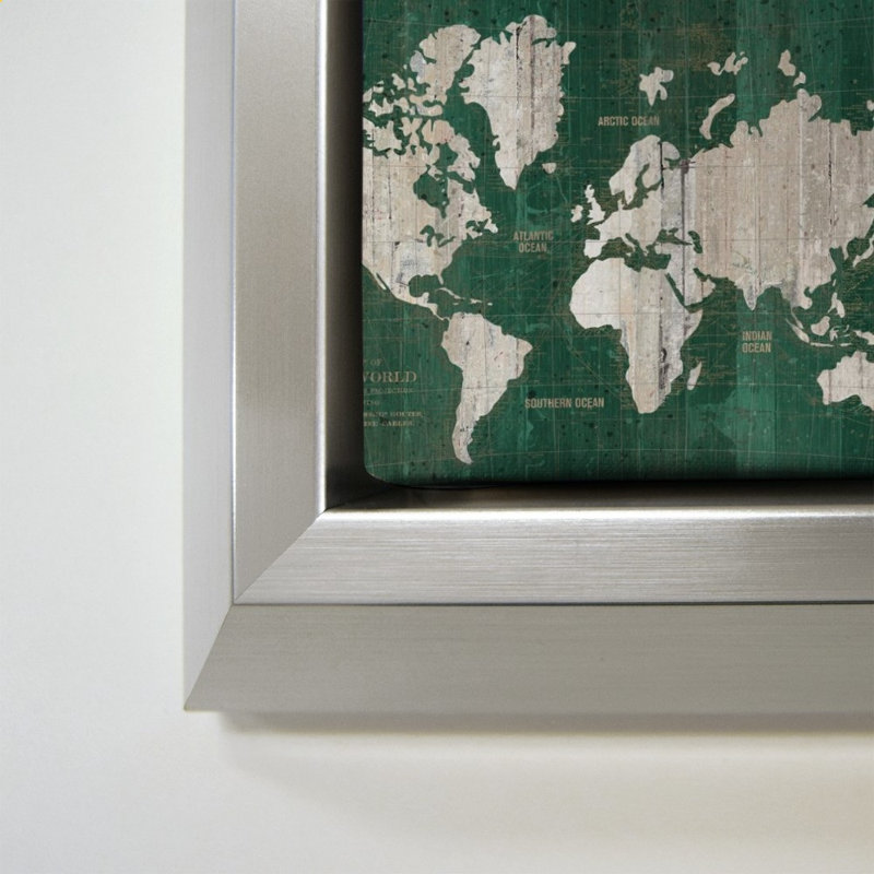 «Old World Map Green» par Wild Apple Portfolio - impression sur toile, Silver, 44" H x 64" W