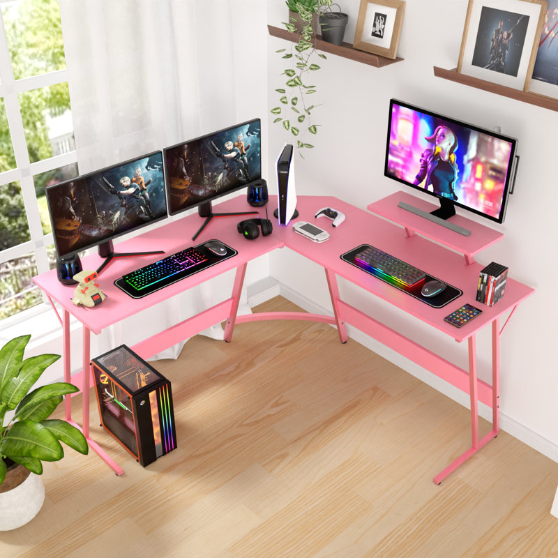Lakyah L-Shaped Computer Desk, Pink