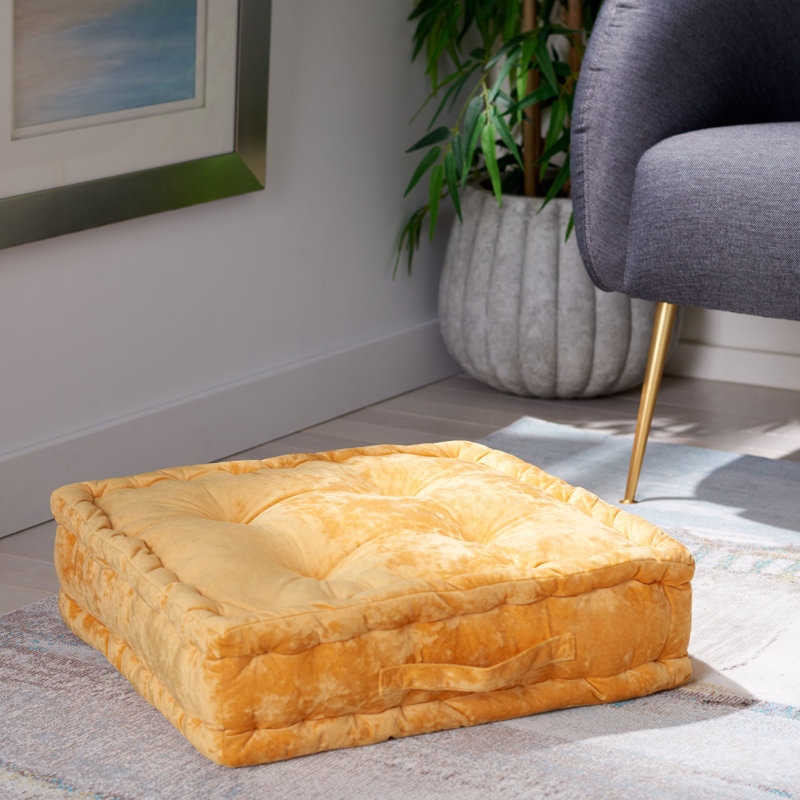 Belia Yellow Velvet Square Floor Pillow with Handle