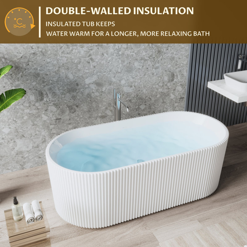 67"Acrylic Bathtub,V Shape Pleated Design Bathtub,Chrome Drain and Slotted Overflow,Cupc Certified