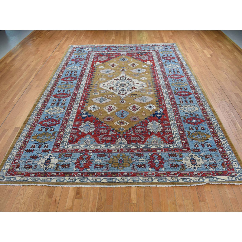 Tapis vert en laine New Age de conception unique 9 pi 10 po x 13 pi 10 po Joerie