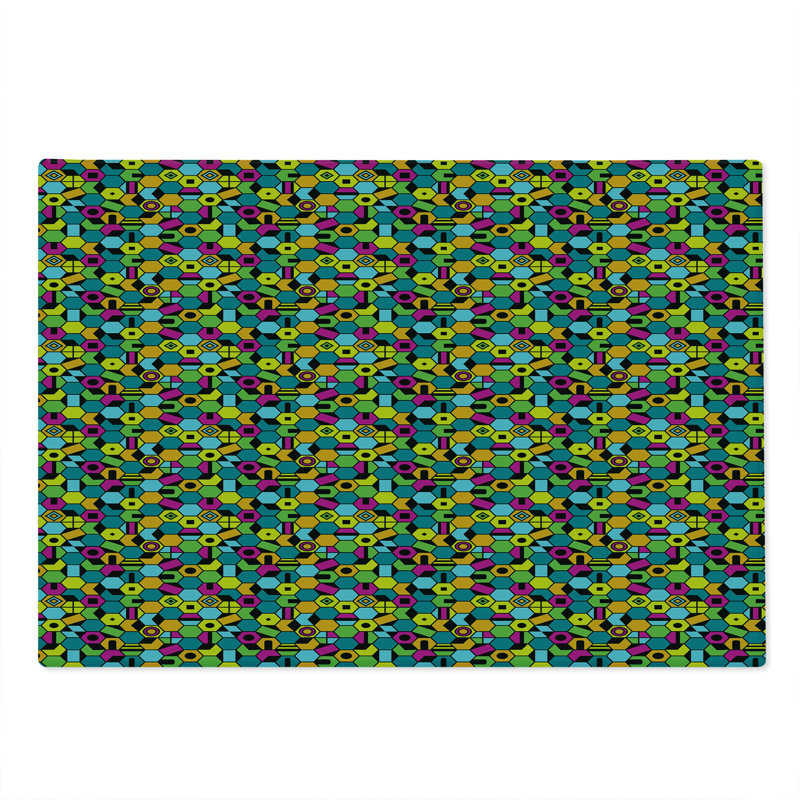 Ambesonne Colorful Cutting Board Large Size Hexagonal Geometric Multicolor