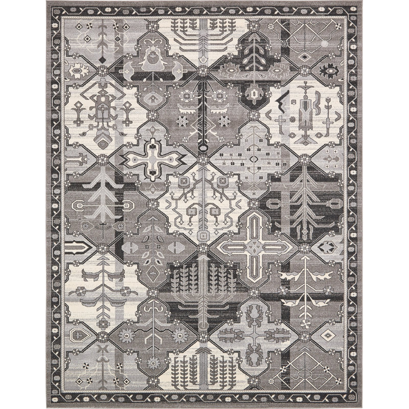 Tapis ivoire à motif géométrique Godina, Rectangle 10 pi x 13 pi 1 po