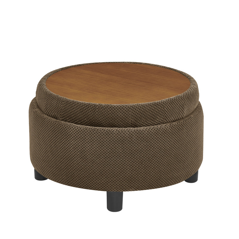 25" W Round Storage Ottoman with Reversible Lid, Button Tufted Upholstered Footstool Modern Small Coffee Table for Living Room