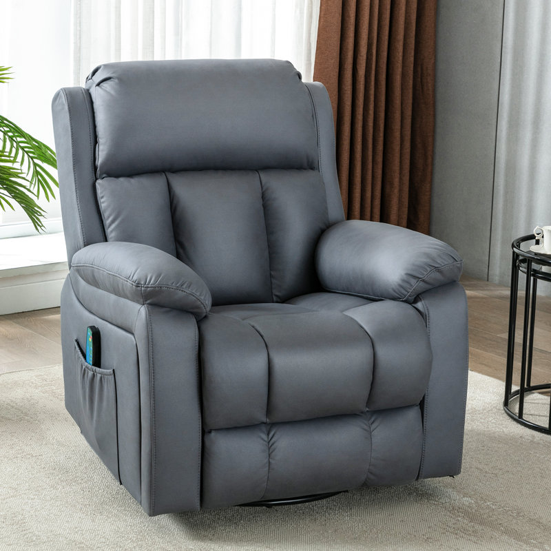 Oversize Manual Swivel Massage Recliner Chair With Heat And Vibration, Gray Microsuede