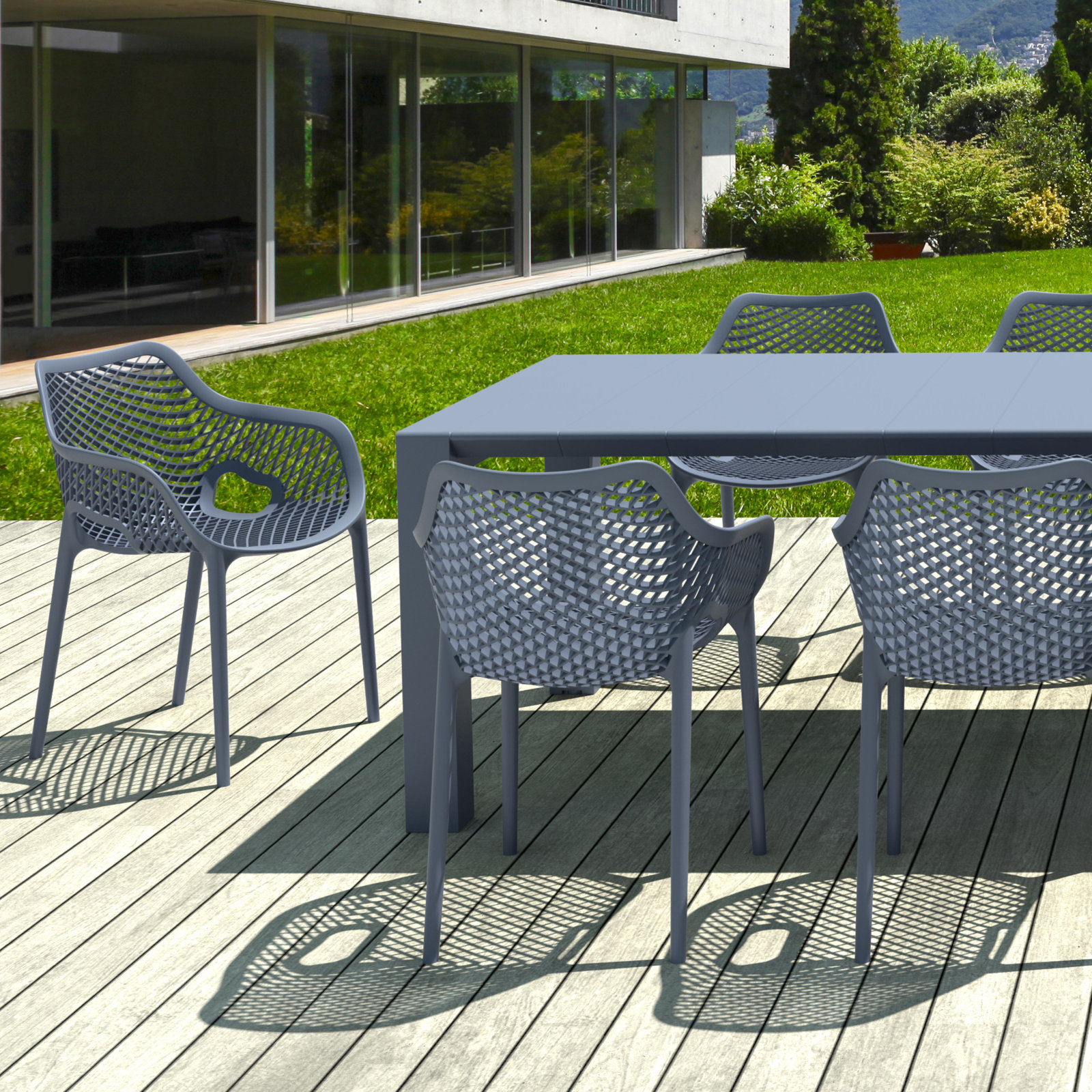 Farrah 118" Patio Dining Set, Dark Gray