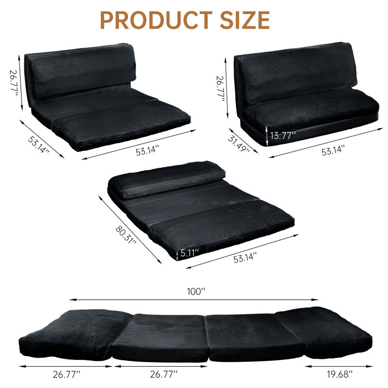 Compression Bean Bag Bed Folding Sofa Bed Floor Mattress, Foam Filling Trifold Matress Double Sofa Chairs With Washable Soft Velvet Cover, Extra Wider Fold Full Floor Mattress For Bedroom, Living Room