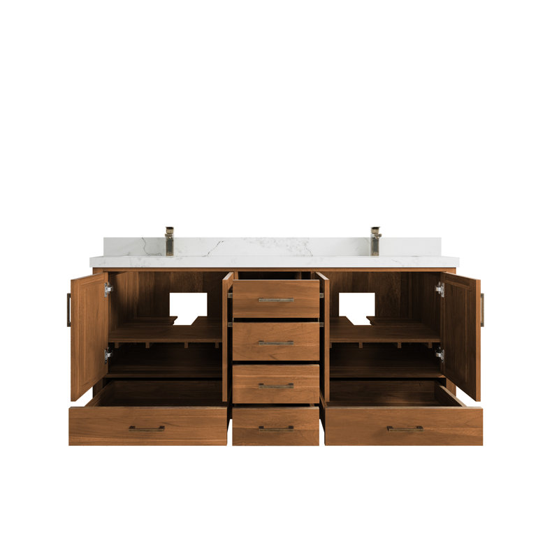 72 po X P 22 po Meuble-lavabo double en teck D Malibu, Calacatta Nuvo